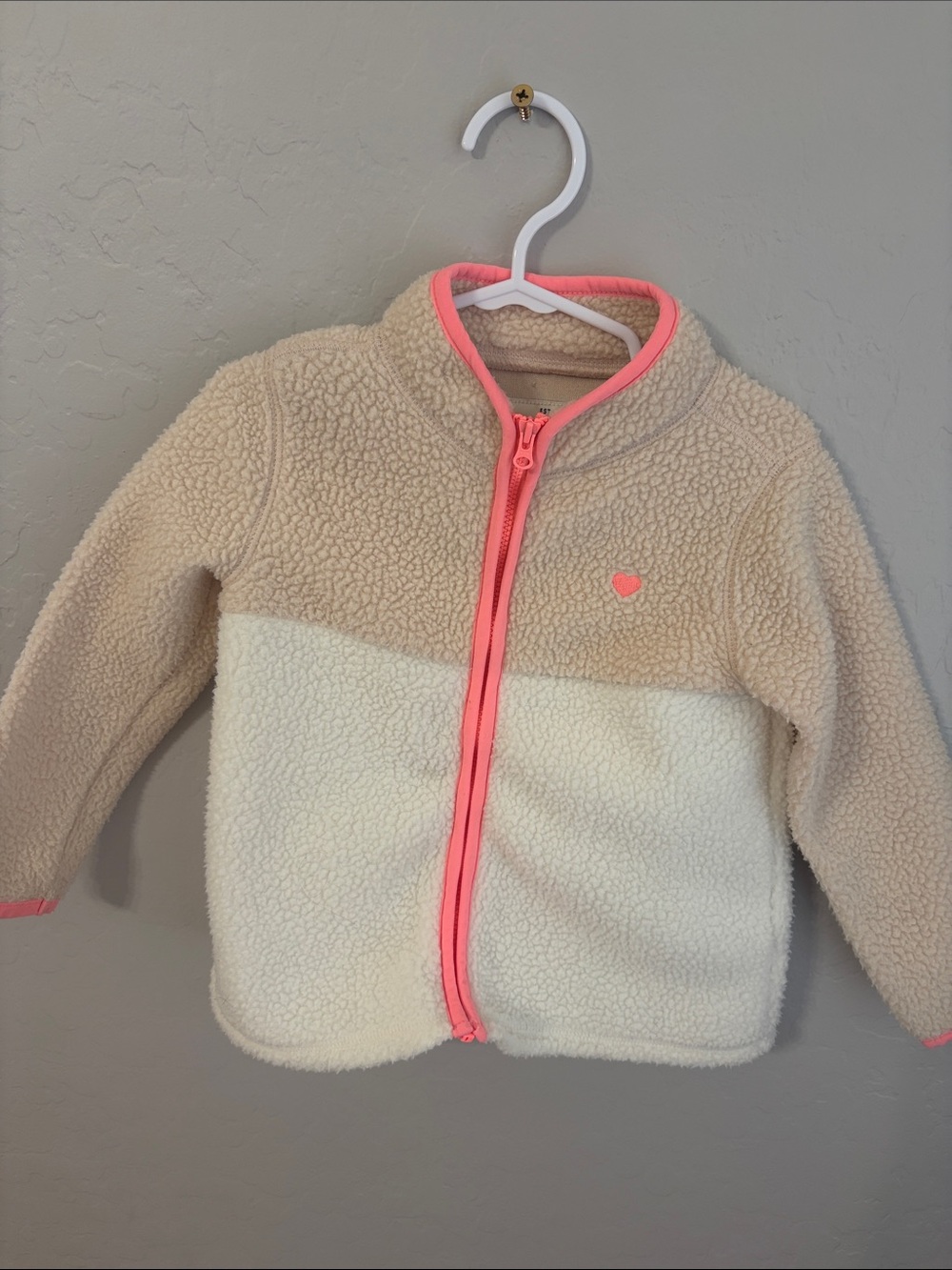 OshKosh B'gosh Cream and Tan Sherpa Jacket with Pink Trim